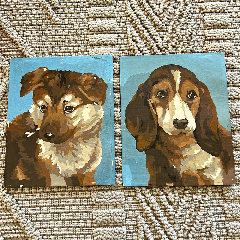 Set of 2 Dog Portrait Paint by numbers 10 x 8 vintage
